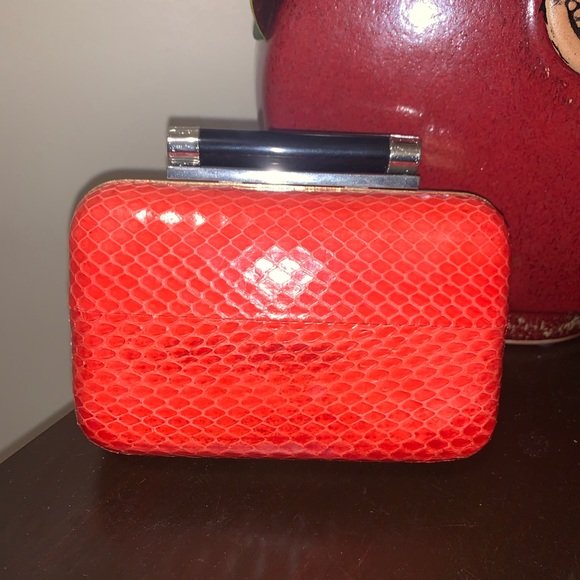 DVF Tonda orange hibiscus snakeskin clutch bag - Picture 2 of 11
